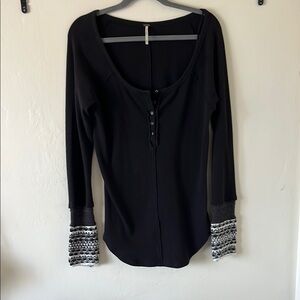 Free People Black Long Sleeve with crocheted sleeves